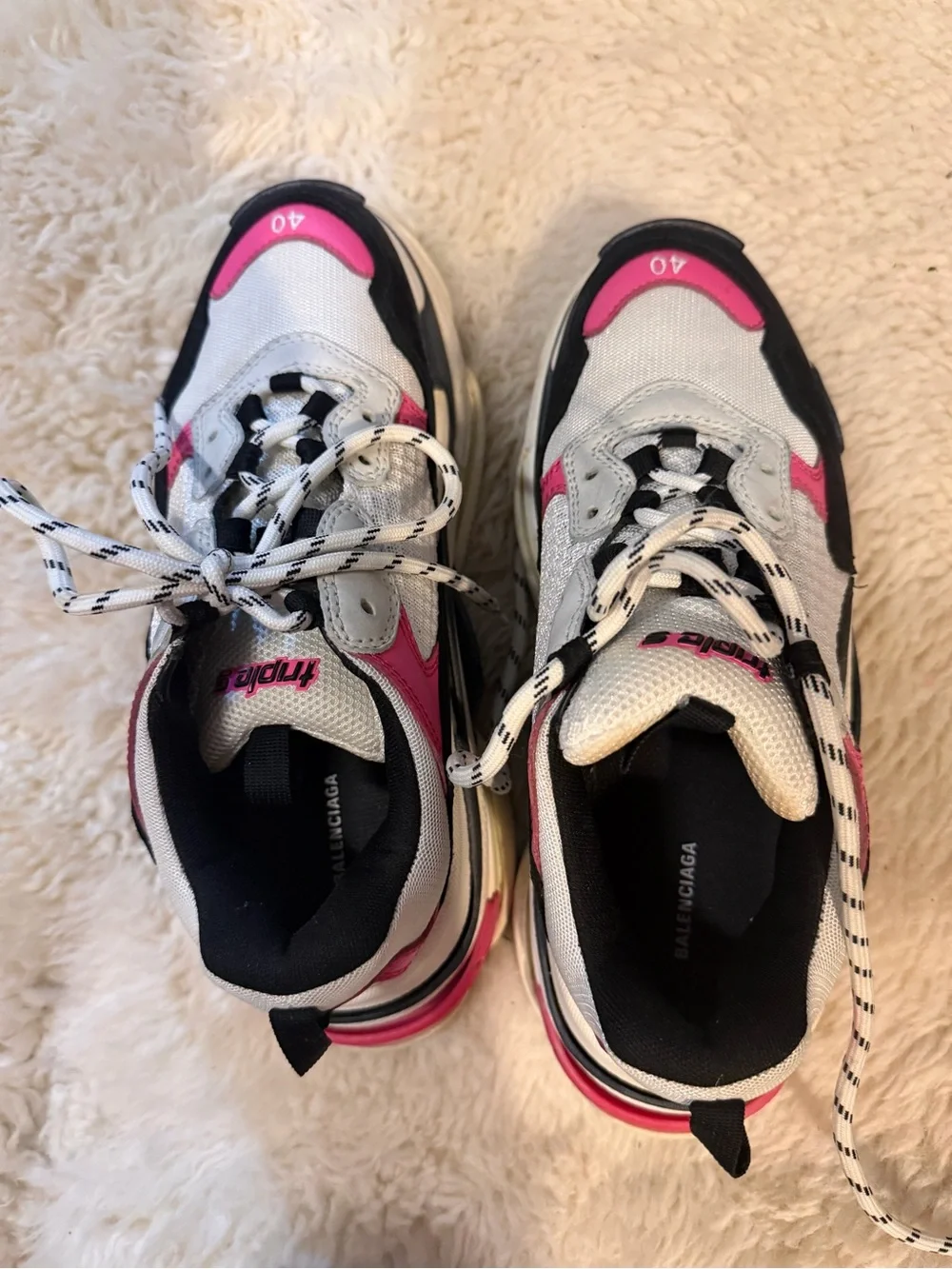 Balenciaga White Pink Black Triple S Sneakers